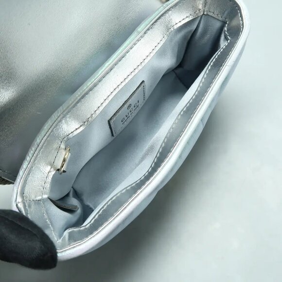 GUCCI GG Marmont Blue Leather Shoulder Bag 1293-022425 - Picture 8 of 11